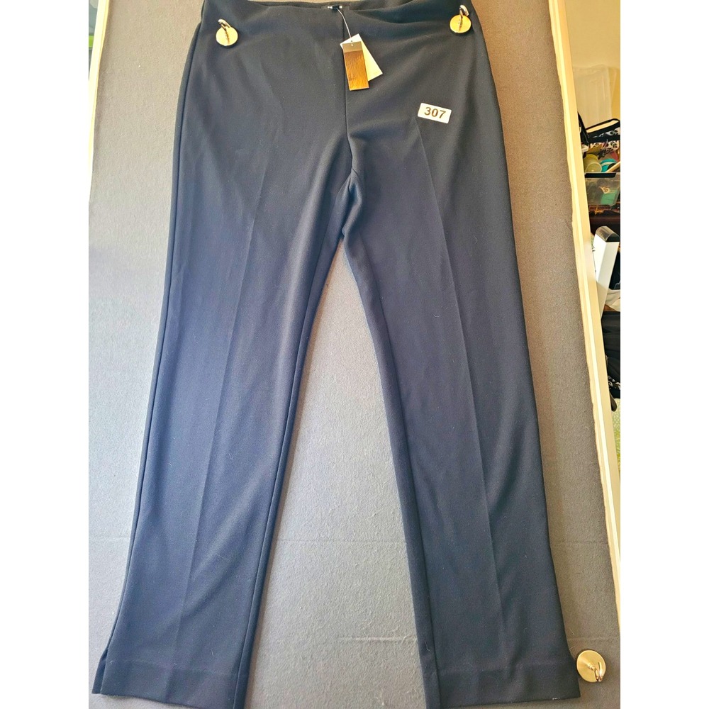 Premise Women's Black Straight Leg Dress Pants Flat Front Stretch Zip 29" Inseam